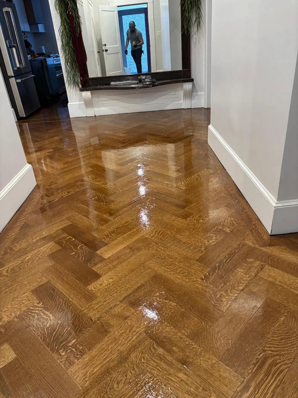 Herringbone parquet hallway