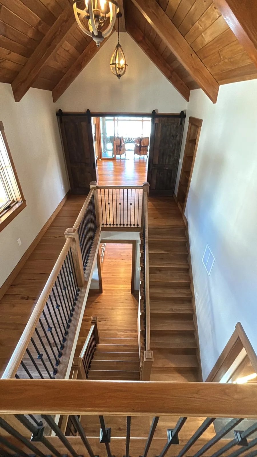 Herringbone hardwood and stairs