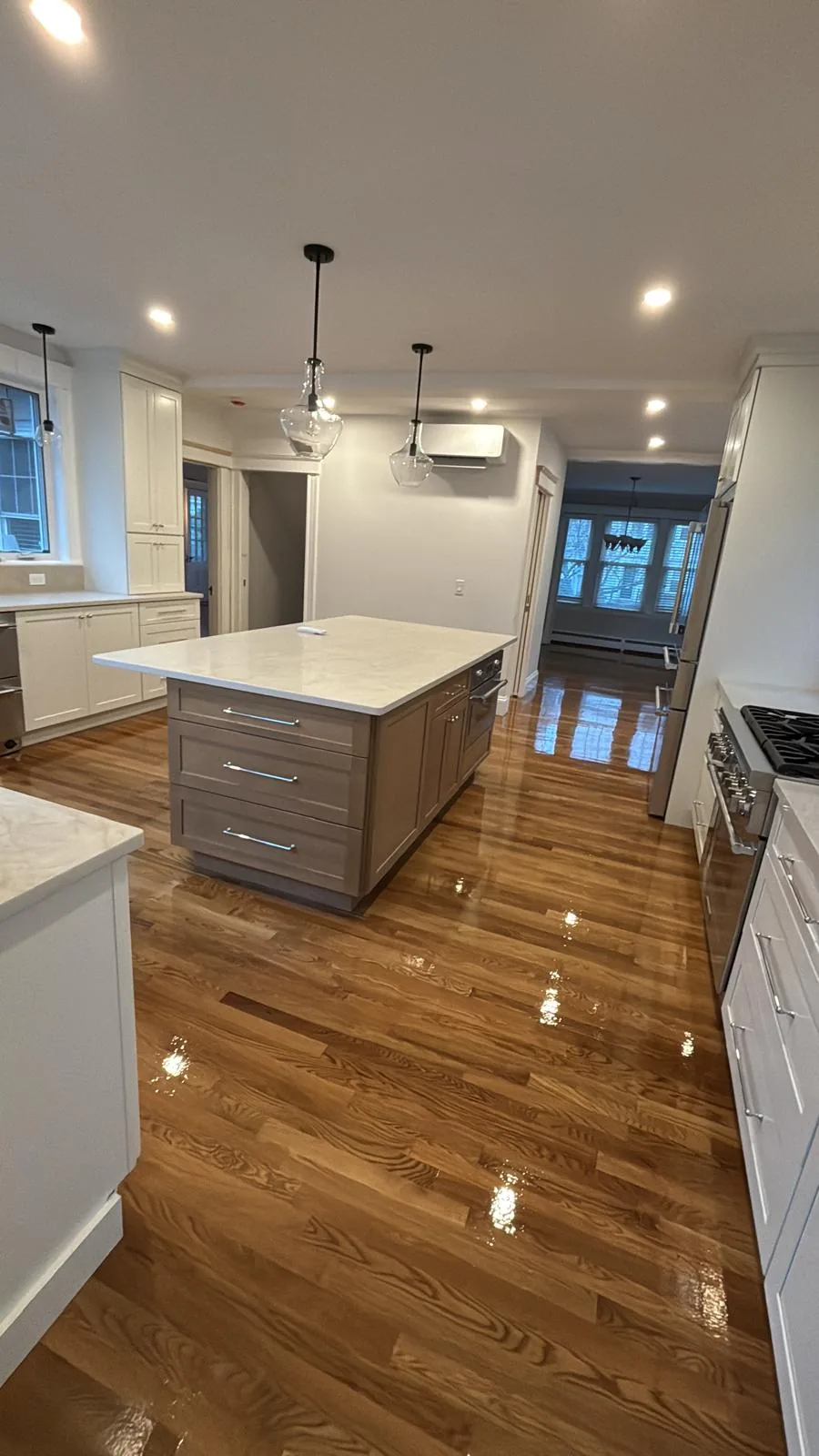 Hardwood kitchen and living area